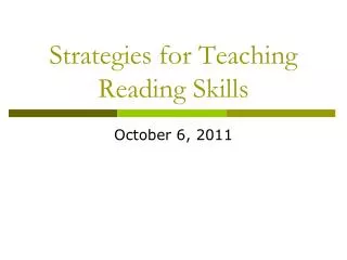 Strategies for Teaching Reading Skills