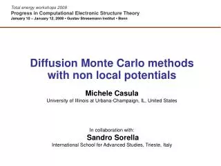 Diffusion Monte Carlo methods with non local potentials Michele Casula