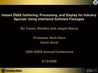 By Tracey Windley and Jasper Nance Professor Herb Hess Kevin Buck 2006 ASEE Annual Conference