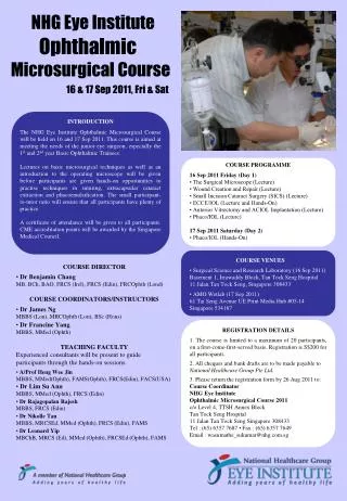 NHG Eye Institute Ophthalmic Microsurgical Course
