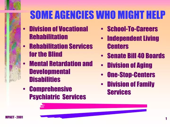 some agencies who might help