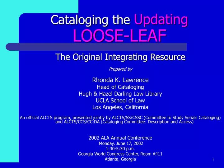 cataloging the updating loose leaf