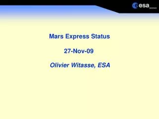 Mars Express Status 27-Nov-09