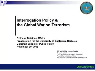 Interrogation Policy &amp; the Global War on Terrorism Office of Detainee Affairs