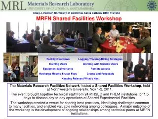 MRFN Shared Facilities Workshop