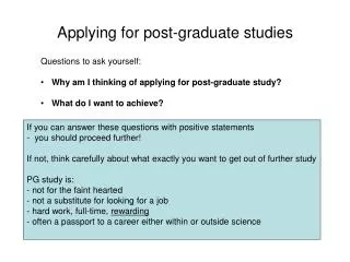 Applying for post-graduate studies