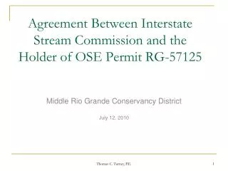 Agreement Between Interstate Stream Commission and the Holder of OSE Permit RG-57125