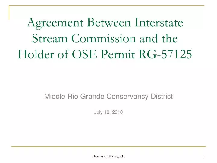 agreement between interstate stream commission and the holder of ose permit rg 57125