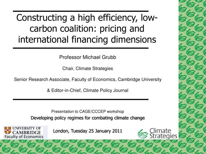 constructing a high efficiency low carbon coalition pricing and international financing dimensions