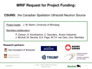 MRIF Request for Project Funding: