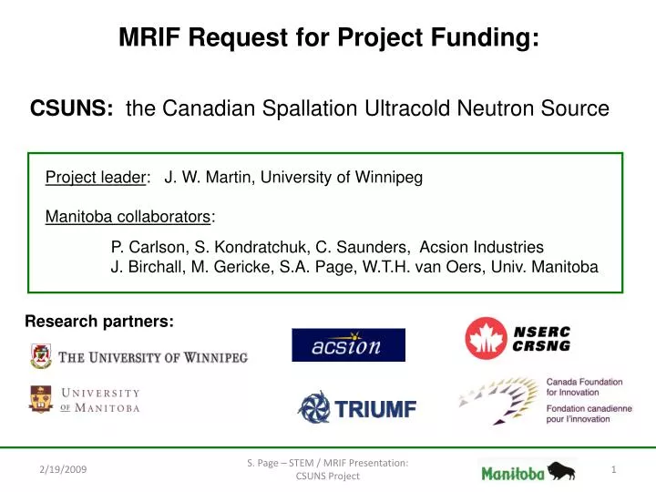 mrif request for project funding