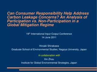 19 th International Input-Output Conference 1 4 June 2011 Hiroaki Shirakawa
