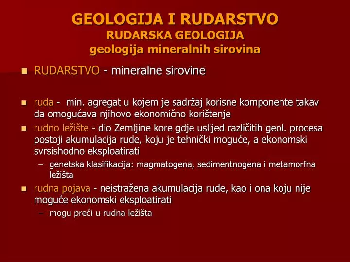 geologija i rudarstvo rudarska geologija geologija mineralnih sirovina
