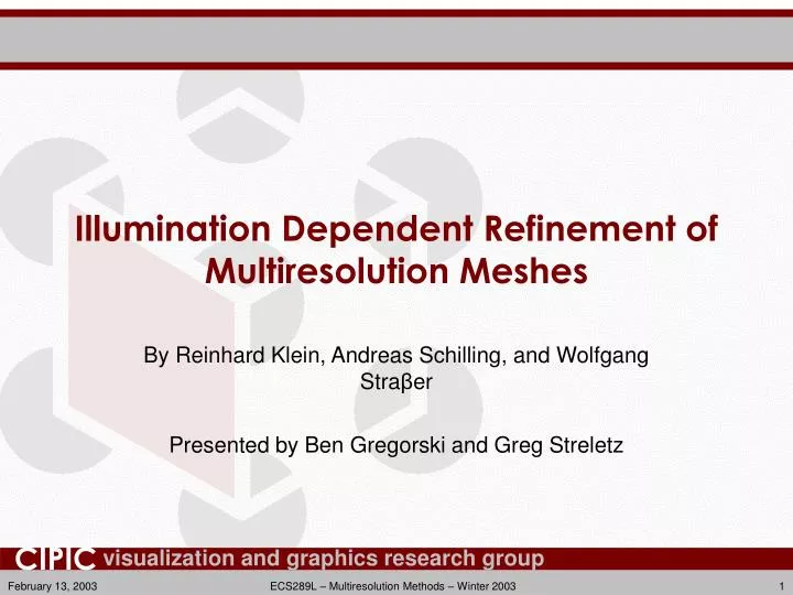 illumination dependent refinement of multiresolution meshes