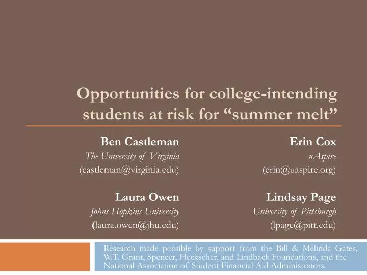 opportunities for college intending students at risk for summer melt