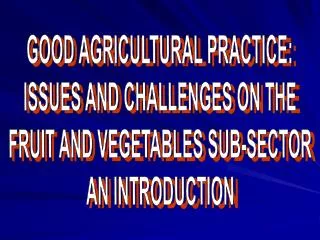 GOOD AGRICULTURAL PRACTICE: ISSUES AND CHALLENGES ON THE FRUIT AND VEGETABLES SUB-SECTOR