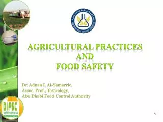 Dr. Adnan I. Al-Samarrie, Assoc. Prof., Toxicology, Abu Dhabi Food Control Authority