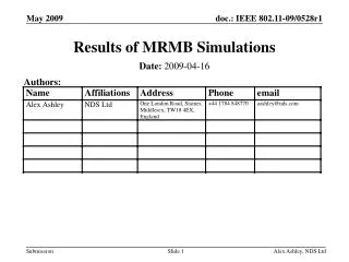 Results of MRMB Simulations