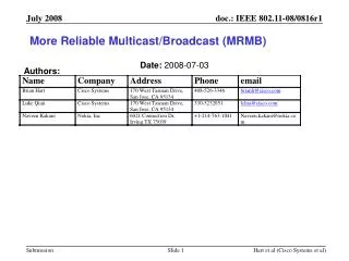 More Reliable Multicast/Broadcast (MRMB)