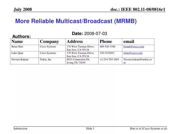 more reliable multicast broadcast mrmb
