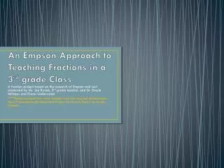 An Empson Approach to Teaching Fractions in a 3 rd grade Class