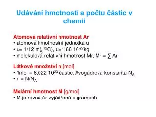 ud v n hmotnost a po tu stic v chemii