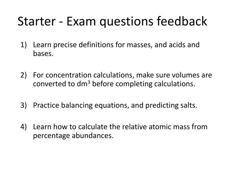 starter exam questions feedback
