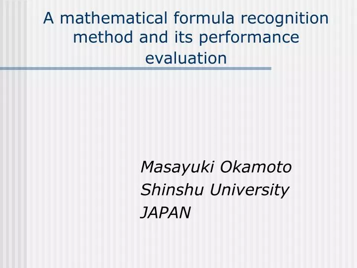 a mathematical formula recognition method and its performance evaluation