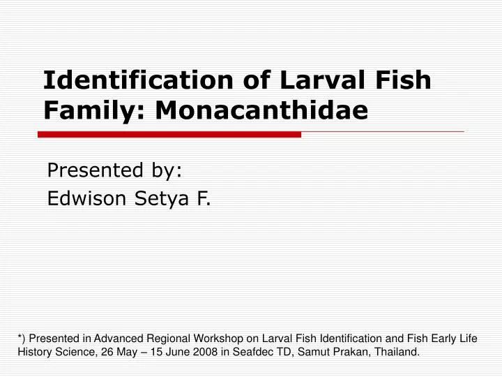 identification of larval fish family monacanthidae