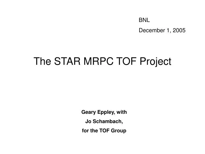 the star mrpc tof project