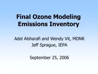 Final Ozone Modeling Emissions Inventory
