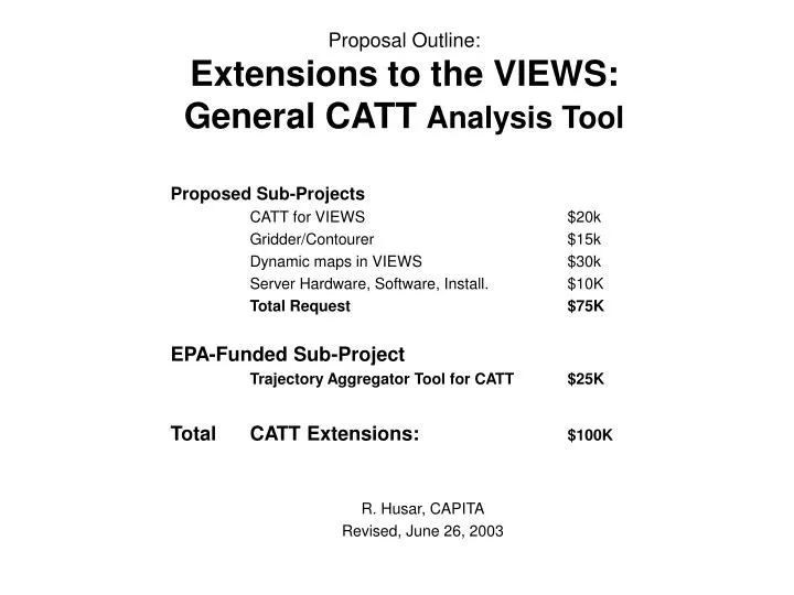 proposal outline extensions to the views general catt analysis tool