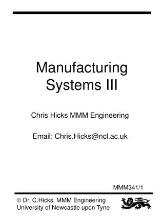 Manufacturing Systems III