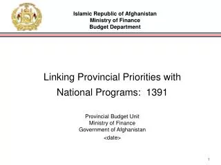 Linking Provincial Priorities with National Programs: 1391