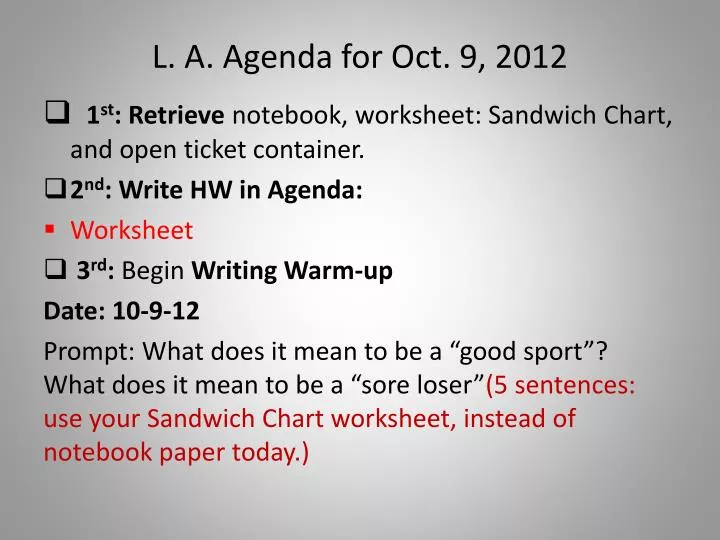 l a agenda for oct 9 2012