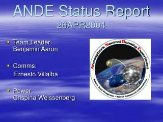 ANDE Status Report 26APR2004