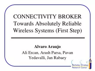 CONNECTIVITY BROKER Towards Absolutely Reliable Wireless Systems (First Step)