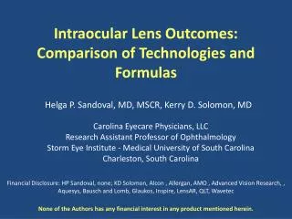 Intraocular Lens Outcomes: Comparison of Technologies and Formulas