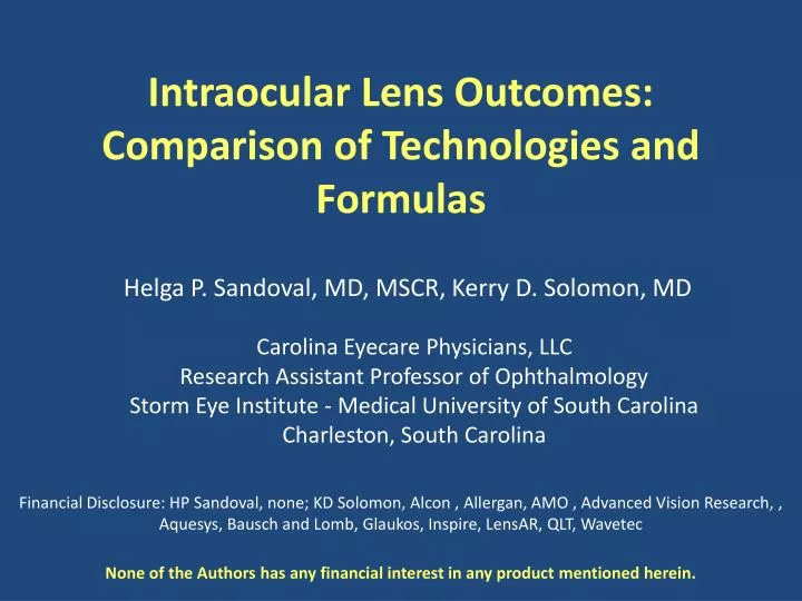 intraocular lens outcomes comparison of technologies and formulas