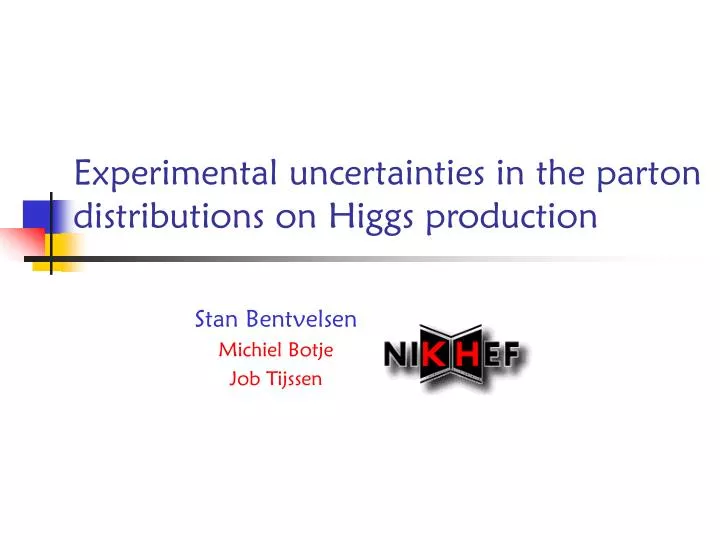 experimental uncertainties in the parton distributions on higgs production