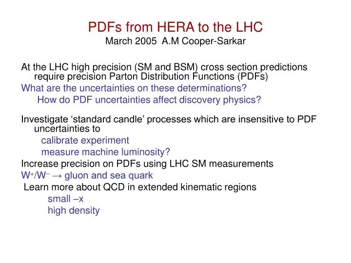 pdfs from hera to the lhc march 2005 a m cooper sarkar