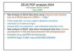ZEUS PDF analysis 2004 A.M Cooper-Sarkar, Oxford Low-x 2004