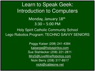 Learn to Speak Geek: Introduction to Computers