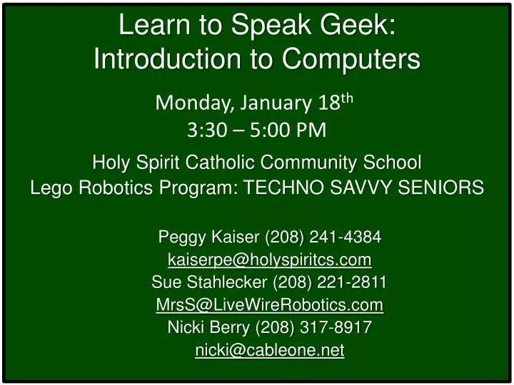 learn to speak geek introduction to computers