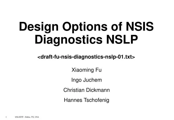 design options of nsis diagnostics nslp draft fu nsis diagnostics nslp 01 txt