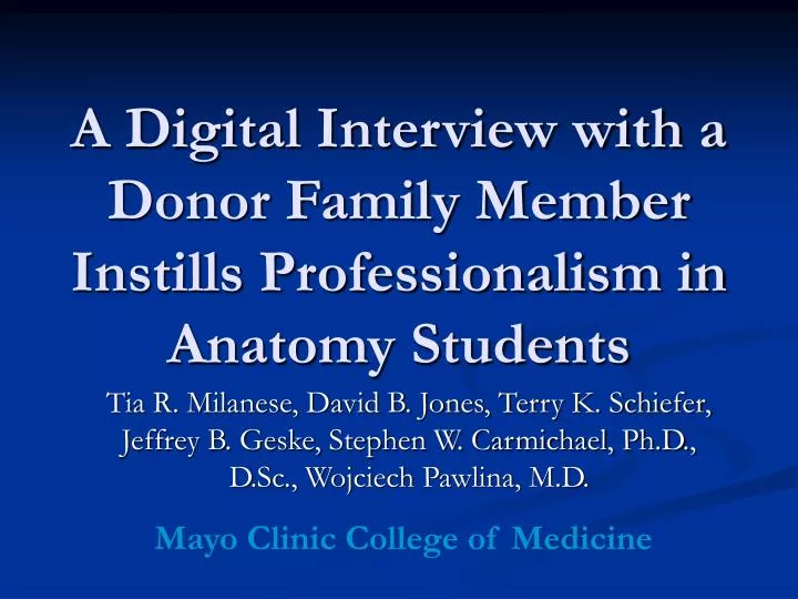a digital interview with a donor family member instills professionalism in anatomy students