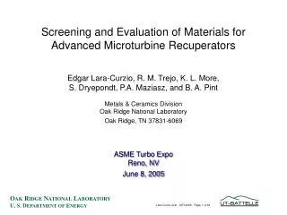 Screening and Evaluation of Materials for Advanced Microturbine Recuperators