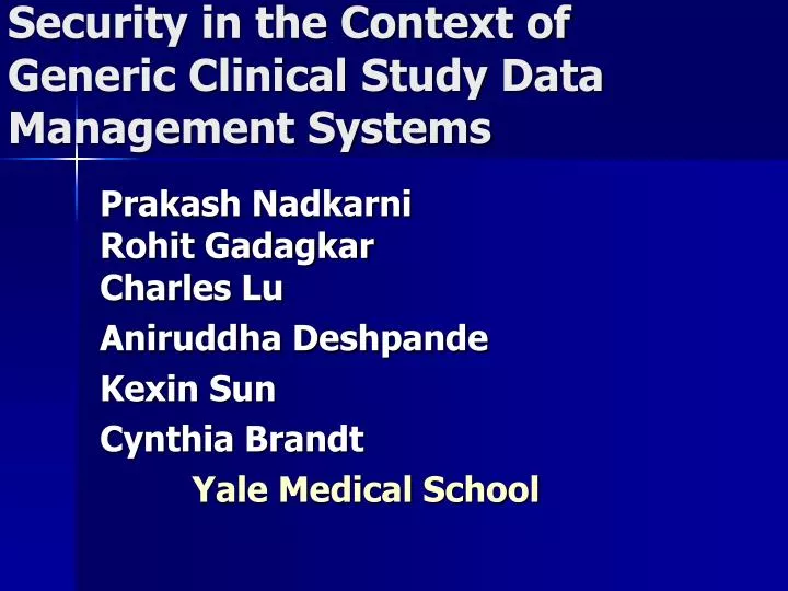 security in the context of generic clinical study data management systems