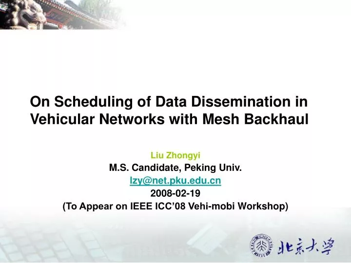 on scheduling of data dissemination in vehicular networks with mesh backhaul