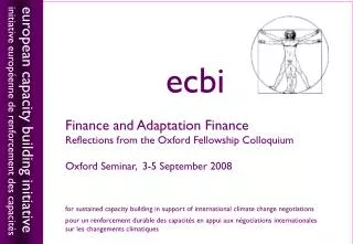 Finance and Adaptation Finance Reflections from the Oxford Fellowship Colloquium